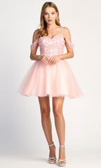 Adora Design 1006 - Floral Embroidered Lace-Up Back Mini Dress