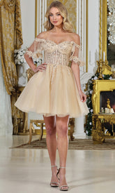 Adora Design 1078 - Flutter Sleeve Embroidered Short Dress
