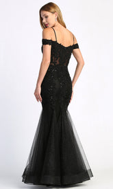 Adora Design 3005 - Beaded Lace Cold Shoulder Evening Dress