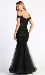 Adora Design 3005 - Beaded Lace Cold Shoulder Evening Dress