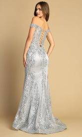 Adora Design 3123 - Off Shoulder Lace-Up Back Sparkly Dress