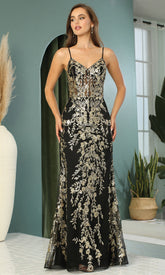 Adora Design 3158 - Floral Embellished Spaghetti Strap Prom Dress