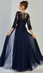 Adora Design 3247-03 - Three-Quarter Sleeve Flowing Formal Gown