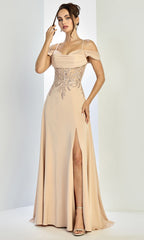 Adora Design 3251 - Cold Shoulder Beaded Lace Formal Gown