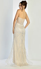 Adora Design 3299 - Strapless Geometric Beaded Long Gown