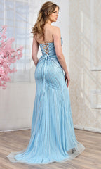 Adora Design 3303 - Plunging Neck Beaded Evening Gown