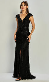 Adora Design 3313-03 - Beaded V-Neck Sheath Evening Gown