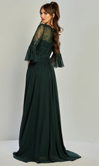 Adora Design 3317-03 - Three-Quarter Bell Sleeve Beaded Formal Gown