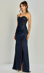 Adora Design 3336 - Floral Embroidered High Slit Sheath Gown