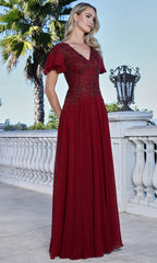 Adora Design 3356-03 - Lace Applique Flutter Sleeve Formal Gown