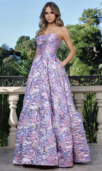 Adora Design 3384 - Floral Strapless Ballgown with Pockets
