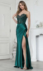 Adora Design 3392 - Sweetheart High Slit Gown with Beaded Top