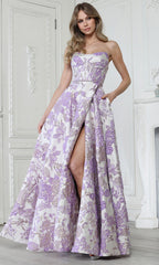 Adora Design 3397 - Floral Pattern Semi-Sweetheart Long Gown