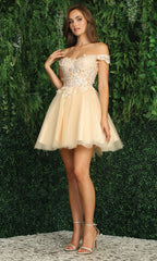 Adora Design 1041 - 3D Floral Applique Layered A-Line Dress