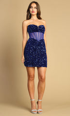 Adora Design 1049 - Illusion Back Shimmer Short Dress