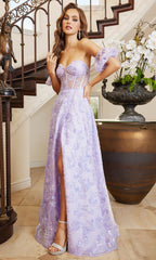 Adora Design 3083 - Butterfly Applique Puff Sleeve Long Dress