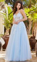 Adora Design 3089 - Crisscross Back Floral Applique Prom Dress