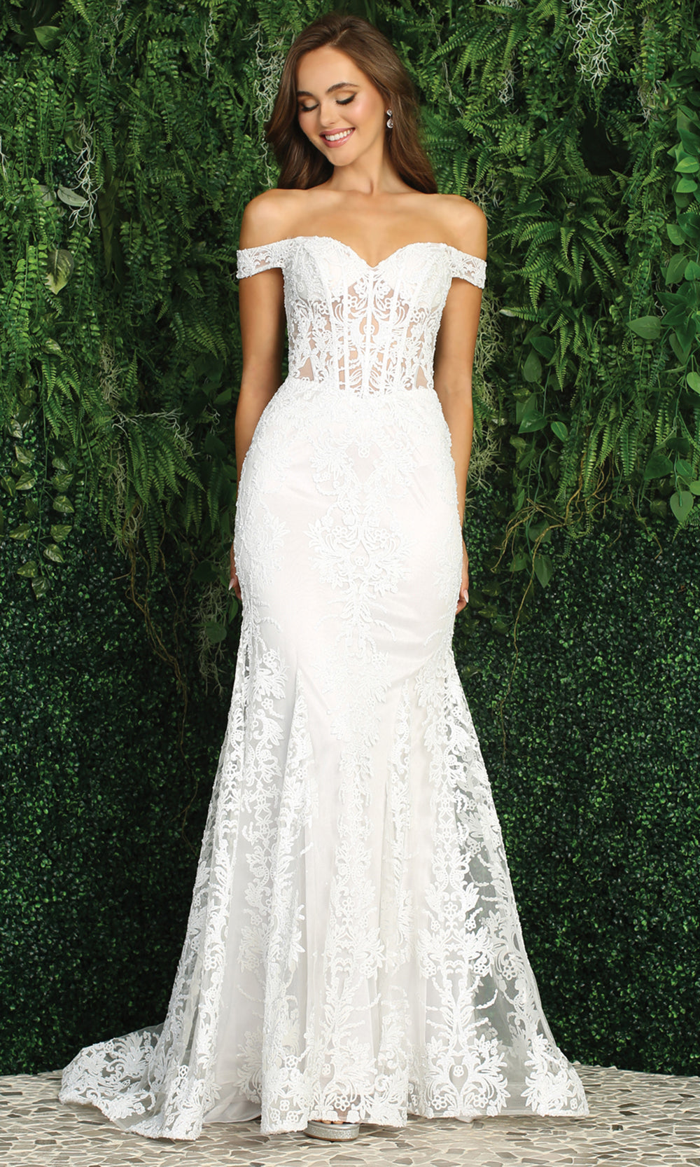 Adora Design 3123-01 - Mermaid Bridal Dress with Floral Embroidery