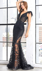 Adora Design 3151 - Illusion Slit Plunging V-Neck Prom Dress
