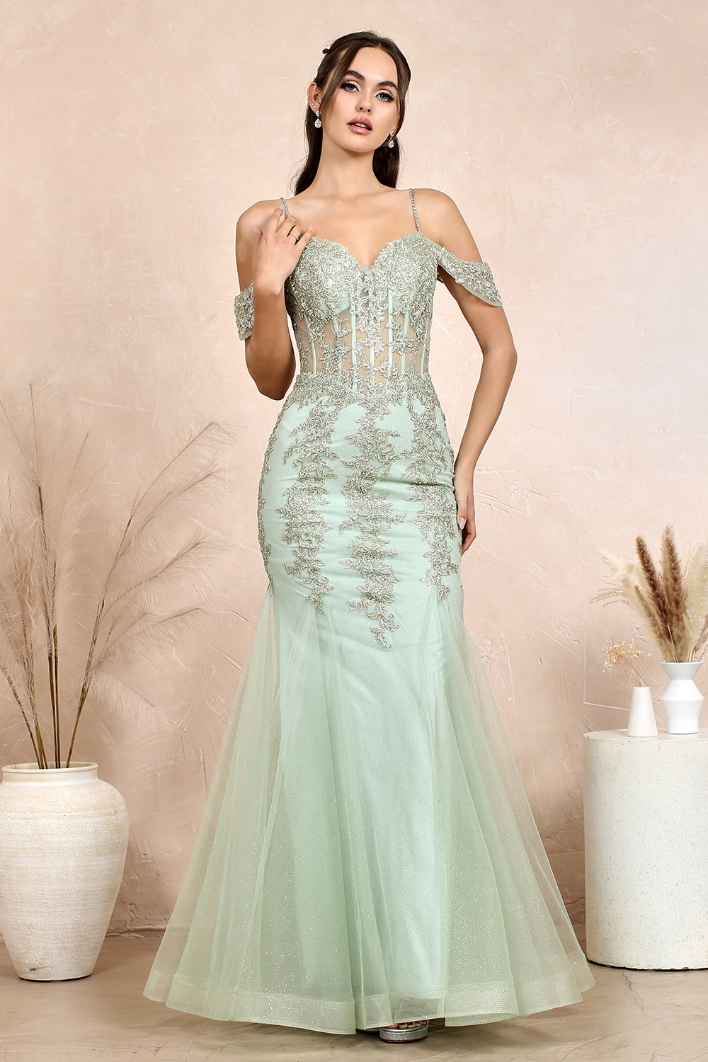 Adora Design 3156 - Embroidered Detail Mermaid Long Dress