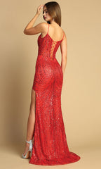 Adora Design 3173 - Shimmer Embellished High Slit Long Dress