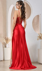 Adora Design 3190 - Beaded Illusion Corset Spaghetti Strap Dress