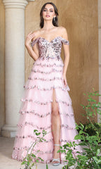 Adora Design 3213 - Off Shoulder Tiered Embellished Dress