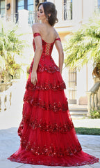 Adora Design 3214 - Tiered A-Line Off Shoulder Prom Dress