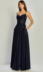 Adora Design 3232 - Spaghetti Strap Lace Applique Prom Dress