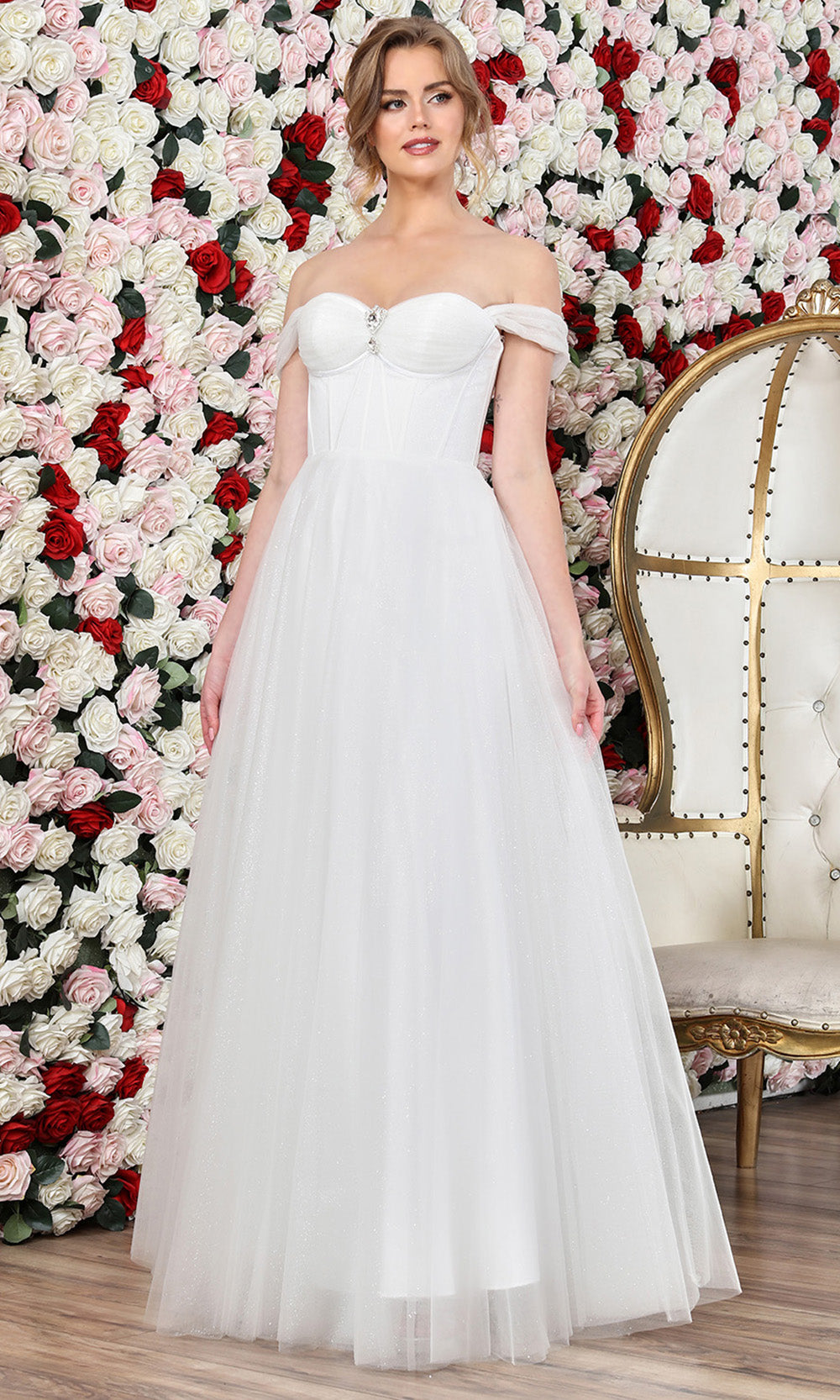 Adora Design 3244 - Beaded Brooch Off Shoulder Prom Gown