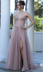 Adora Design 3269 - Plunging V-Neck Layered High Slit Gown