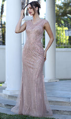 Adora Design 3272-03 - Illusion V-Neck Beaded Formal Gown
