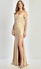 Adora Design 3285 - Draped Cap Sleeve Embellished Long Gown