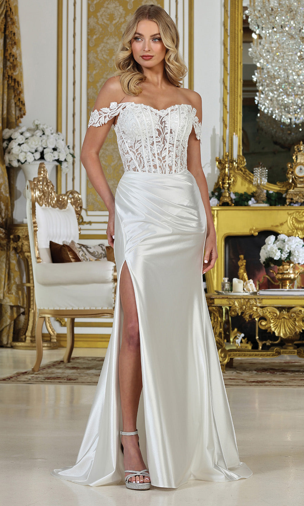 Adora Design 3308 - Embroidered Corset High Slit Prom Gown