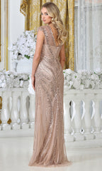 Adora Design 3332-03 - Shimmer Cap Sleeve Formal Gown