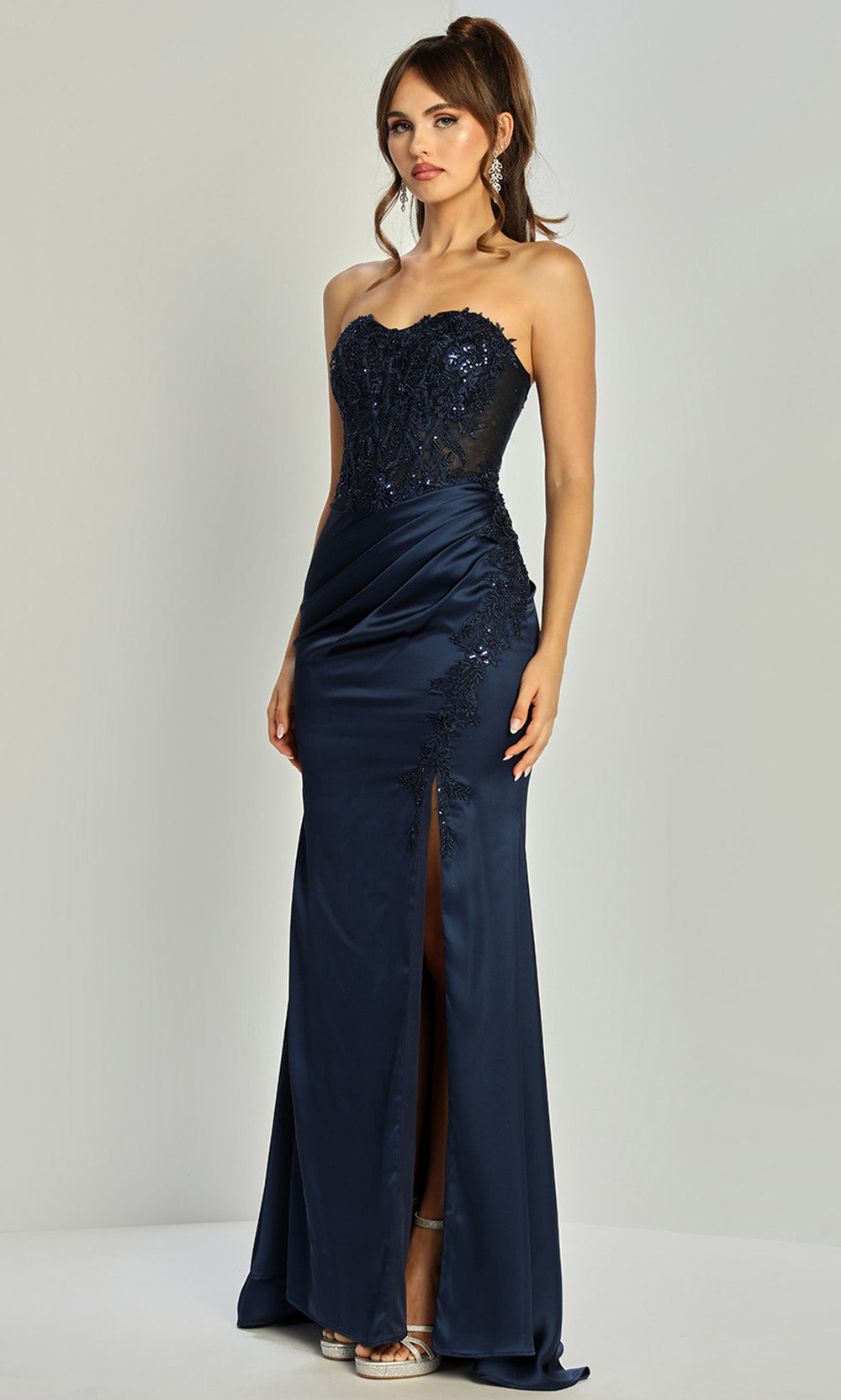 Adora Design 3336 - Floral Embroidered High Slit Sheath Gown