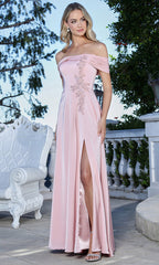 Adora Design 3345 - Off Shoulder A-Line Prom Gown with Slit