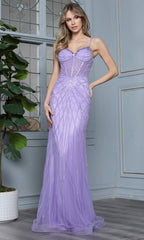 Adora Design 3361 - Geometric Beaded Spaghetti Strap Prom Gown