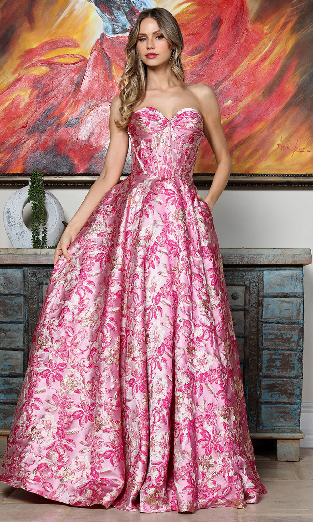 Adora Design 3385 - Strapless Floral Texture Ballgown