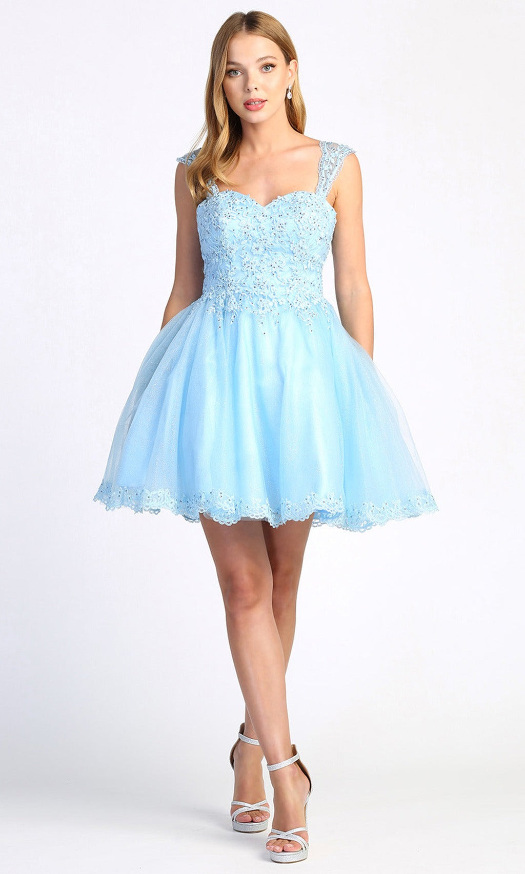 Adora Design 1004 - Scalloped Hem Embroidered Lace A-line Dress