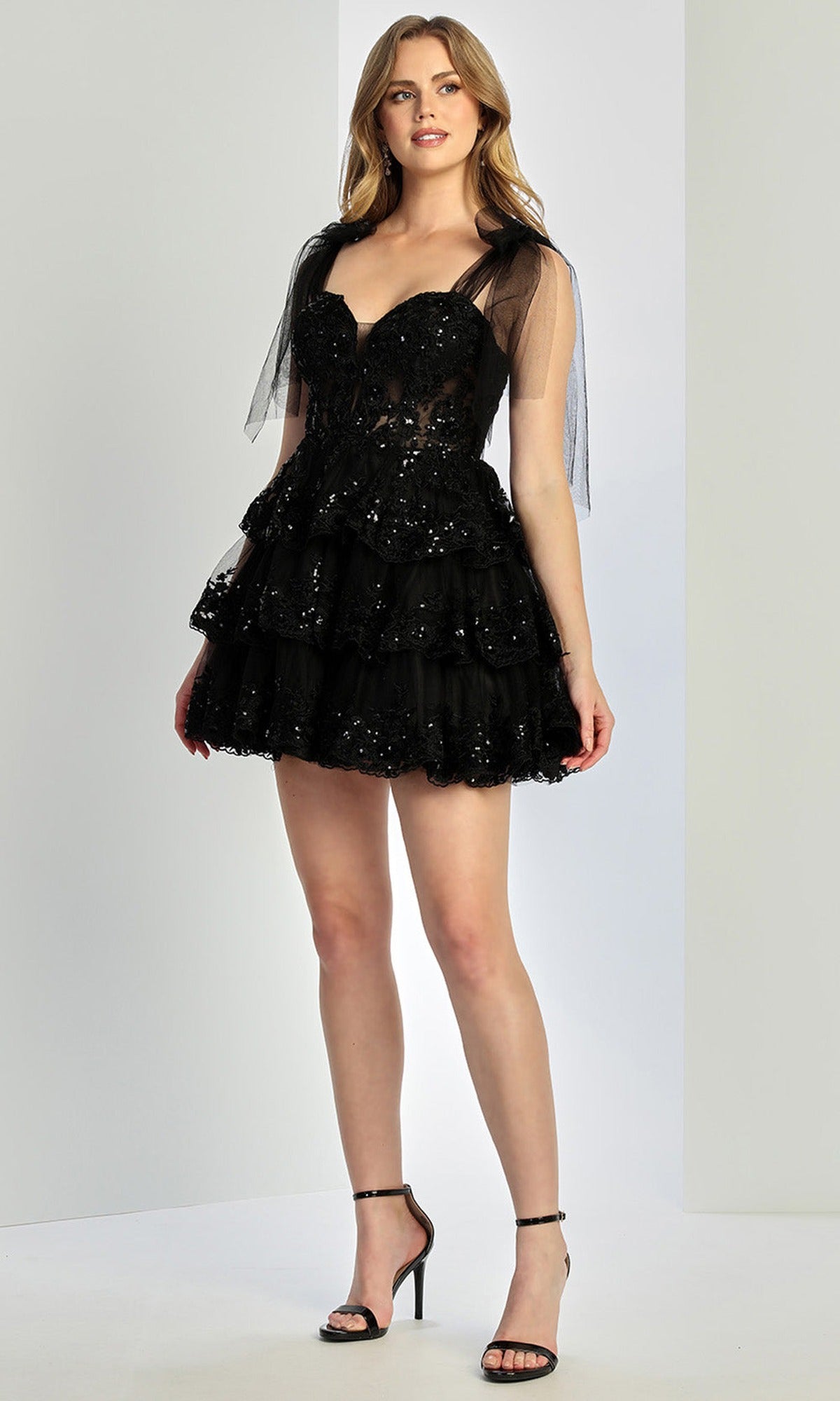 Adora Design 1063 - Embroidered Tiered A-Line Cocktail Dress