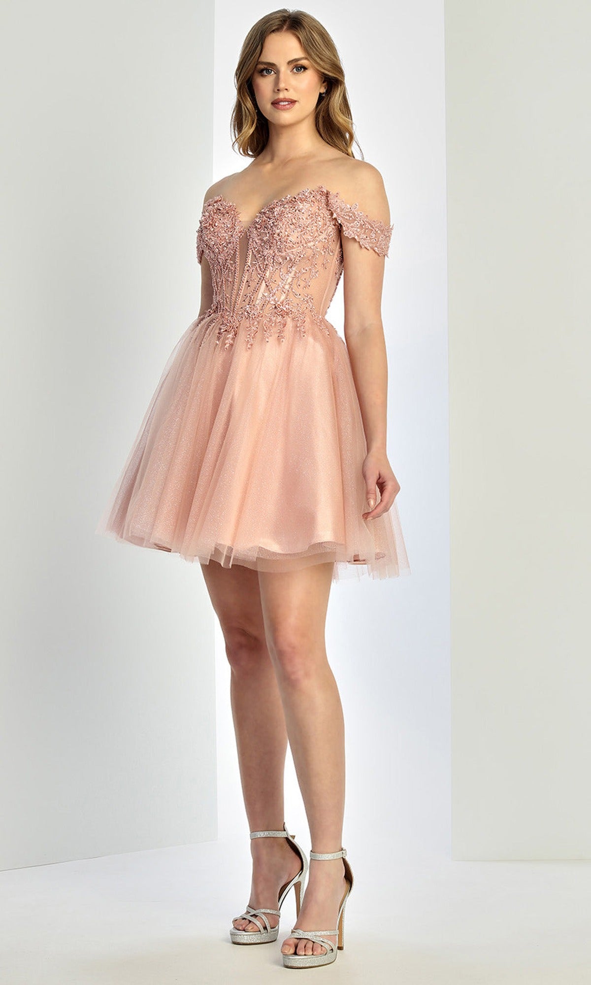 Adora Design 1066 - Beaded Lace V-Back Layered Dress